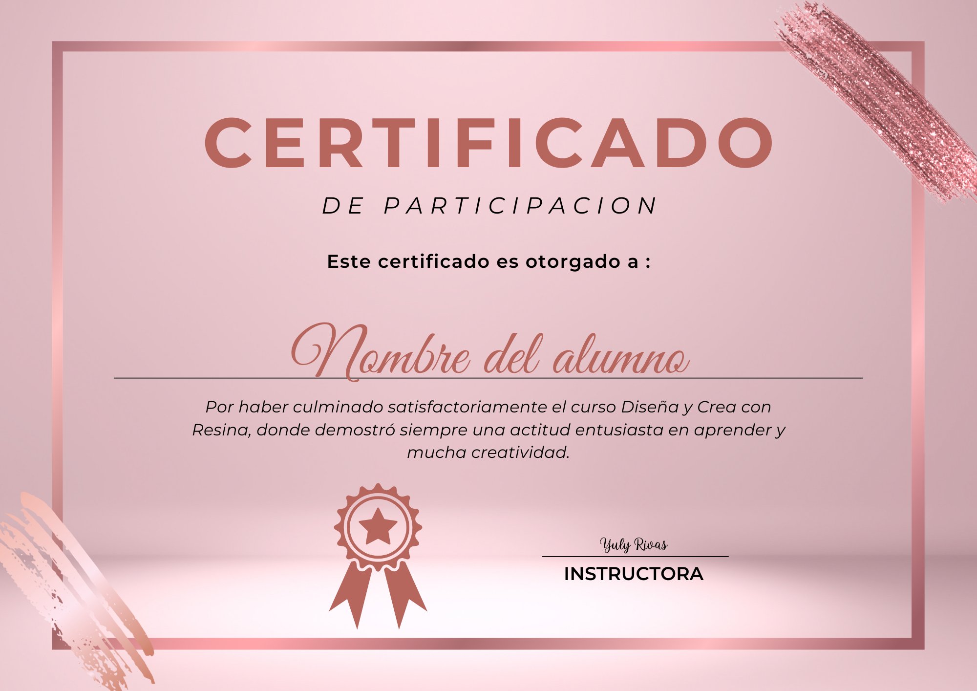 Certificado de participación Diseña y Crea con Resina